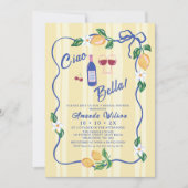 Whimsical Yellow Strip Ciao Bella Brautparty Einladung (Vorderseite)
