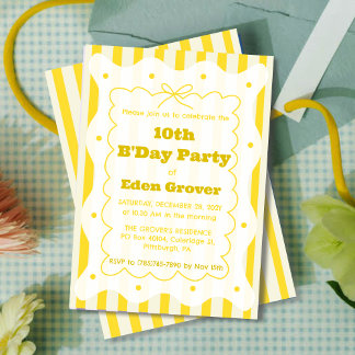 Whimsical Yellow Stripes Birthday Invitation Einladung