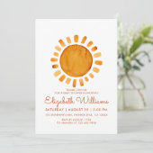 Whimsical Yellow Watercolor Sunshine Baby Dusche Einladung (Stehend Vorderseite)