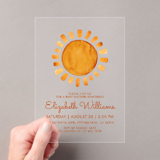 Whimsical Yellow Watercolor Sunshine Baby Shower Acryleinladungen