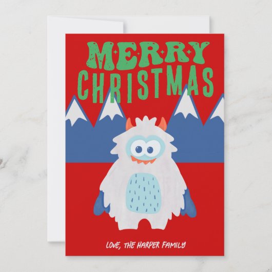 Whimsical Yeti Christmas Feiertagskarte (Vorderseite)
