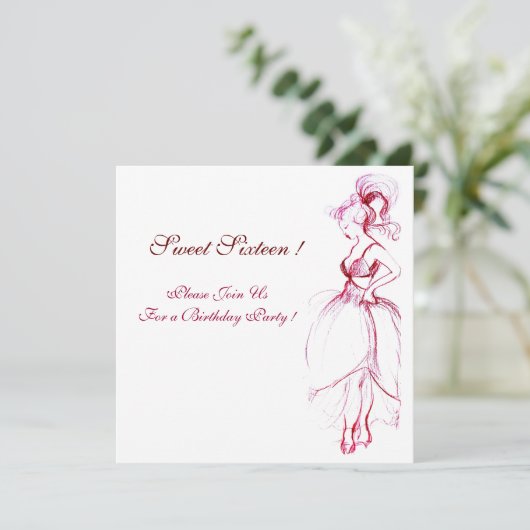WHIMSICAL YOUNG MÄDCHEN 16 PARTY, rosa weiß Einladung (Stehend Vorderseite)