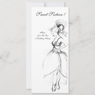 WHIMSICAL YOUNG MÄDCHEN 16 PARTY Schwarz-weiß Einladung
