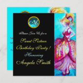 WHIMSICAL YOUNG MIRL SWEET 16 PARTY GEM MONOGRAM EINLADUNG (Vorne/Hinten)