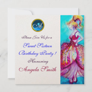 WHIMSICAL YOUNG MIRL SWEET 16 PARTY GEM MONOGRAM EINLADUNG