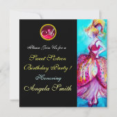 WHIMSICAL YOUNG MIRL SWEET 16 PARTY GEM MONOGRAM EINLADUNG (Vorderseite)