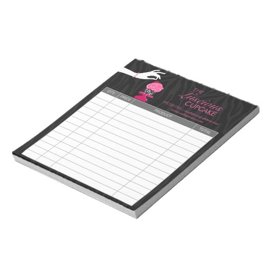 Whimsical Zebra Cupcake Bäckerei Einnahmen Notizblock (Rotiert)