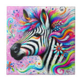 Whimsical Zebra Floral Pink Aquamarin grüne Daisy Fliese (Vorderseite)