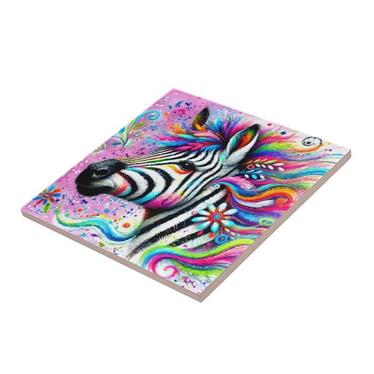 Whimsical Zebra Floral Pink Aquamarin grüne Daisy Fliese (Seite)