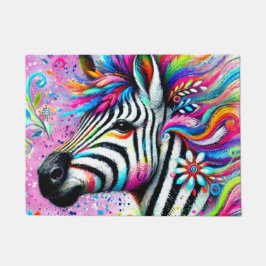 Whimsical Zebra Floral Pink Aquamarin grüne Daisy Fußmatte