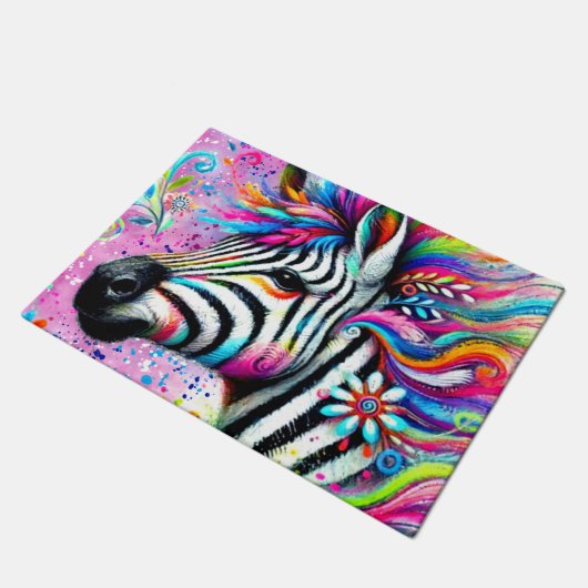 Whimsical Zebra Floral Pink Aquamarin grüne Daisy Fußmatte (Schrägansicht)