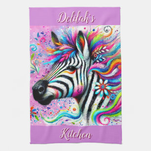 Whimsical Zebra Floral Pink Aquamarin grüne Daisy Geschirrtuch