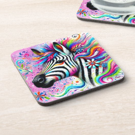 Whimsical Zebra Floral Pink Aquamarin grüne Daisy Getränkeuntersetzer (Linke Seite)