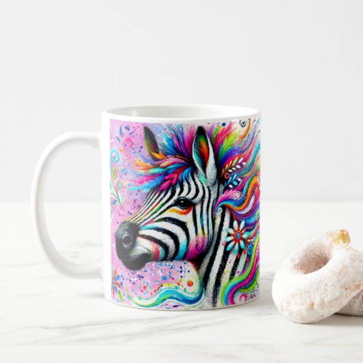 Whimsical Zebra Floral Pink Aquamarin grüne Daisy Kaffeetasse (Mit Donut)