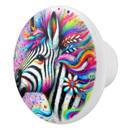 Whimsical Zebra Floral Pink Aquamarin grüne Daisy Keramikknauf