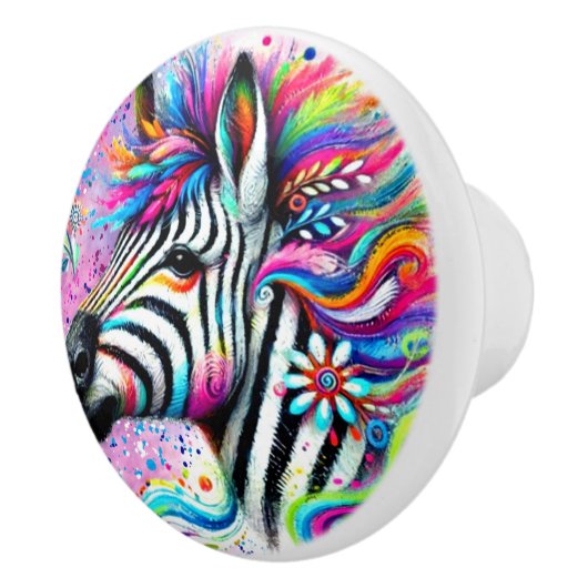 Whimsical Zebra Floral Pink Aquamarin grüne Daisy Keramikknauf (Rechts)