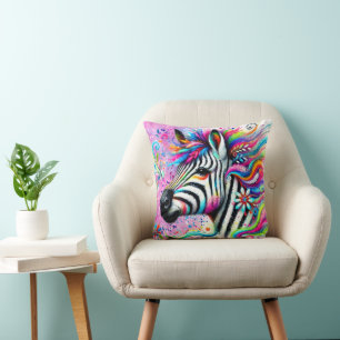 Whimsical Zebra Floral Pink Aquamarin grüne Daisy Kissen