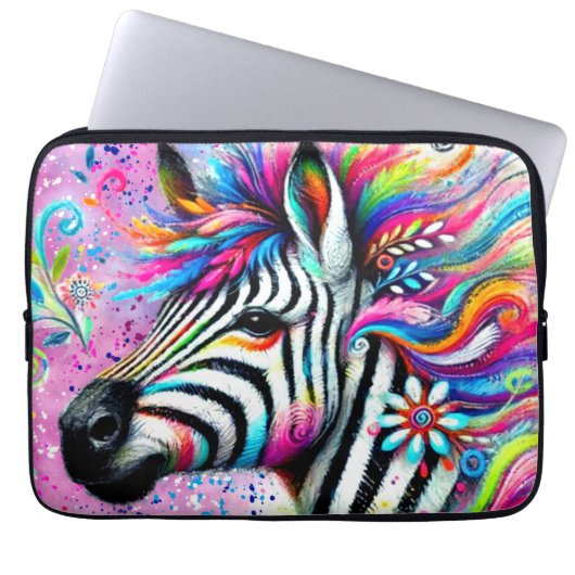 Whimsical Zebra Floral Pink Aquamarin grüne Daisy Laptopschutzhülle (Vorderseite)