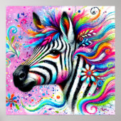 Whimsical Zebra Floral Pink Aquamarin grüne Daisy Poster (Vorne)