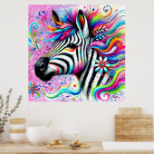 Whimsical Zebra Floral Pink Aquamarin grüne Daisy Poster (Küche)