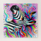 Whimsical Zebra Floral Pink Aquamarin grüne Daisy Puzzle (Horizontal)