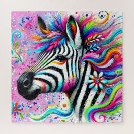 Whimsical Zebra Floral Pink Aquamarin grüne Daisy Puzzle