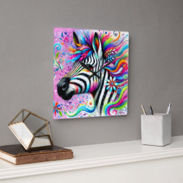 Whimsical Zebra Floral Pink Aquamarin grüne Daisy Quadratische Wanduhr