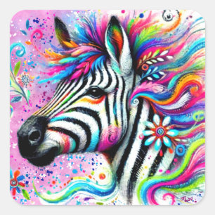 Whimsical Zebra Floral Pink Aquamarin grüne Daisy Quadratischer Aufkleber