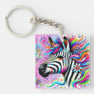 Whimsical Zebra Floral Pink Aquamarin grüne Daisy Schlüsselanhänger