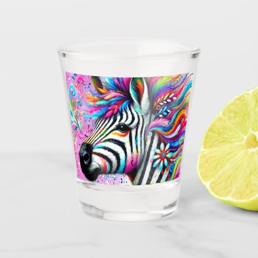 Whimsical Zebra Floral Pink Aquamarin grüne Daisy Schnapsglas (Vorderseite)