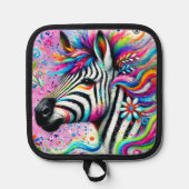 Whimsical Zebra Floral Pink Aquamarin grüne Daisy Topflappen (Vorderseite)