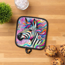 Whimsical Zebra Floral Pink Aquamarin grüne Daisy Topflappen