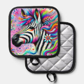 Whimsical Zebra Floral Pink Aquamarin grüne Daisy Topflappen (Vorderseite/Rückseite)