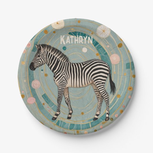 Whimsical Zebra Personalisiert Pappteller (Vorderseite)