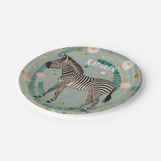 Whimsical Zebra Personalisiert Pappteller (Schrägansicht)