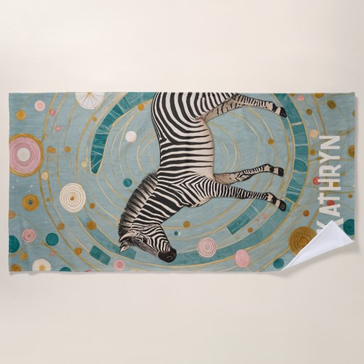 Whimsical Zebra Personalisiert Strandtuch (Vorderseite)