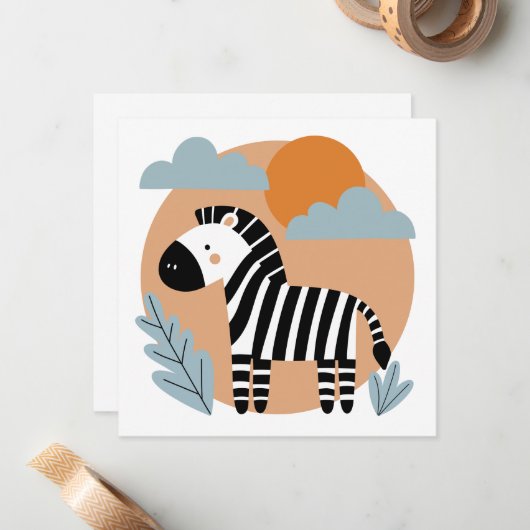 Whimsical Zebra skandinavisch beeinflusst Mitteilungskarte (Vorderseite/Rückseite Beispiel)