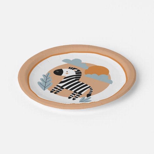 Whimsical Zebra skandinavisch beeinflusst Pappteller (Schrägansicht)