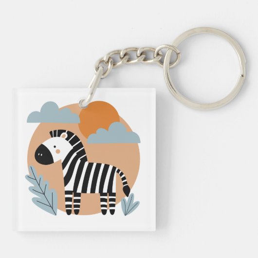 Whimsical Zebra skandinavisch beeinflusst Schlüsselanhänger (Rückseite)