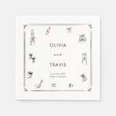 Whimsical Zeichnend Schwarz-weißes Altes Geld Hoch Serviette (Vorderseite)