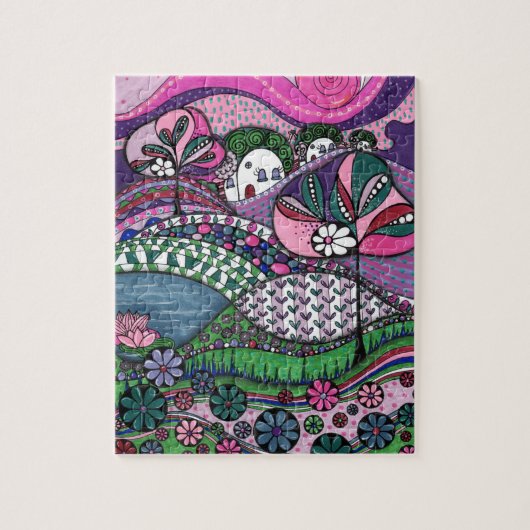 Whimsical Zentangle Märchen Dorf Puzzle (Vertikal)