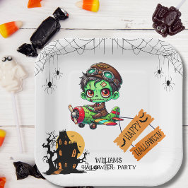 Whimsical Zombie Pilot Flugzeug Kids Halloween Pappteller