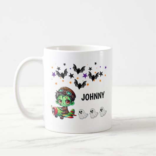Whimsical Zombie Pilot & Flugzeug Sonniges Hallowe Kaffeetasse (Links)