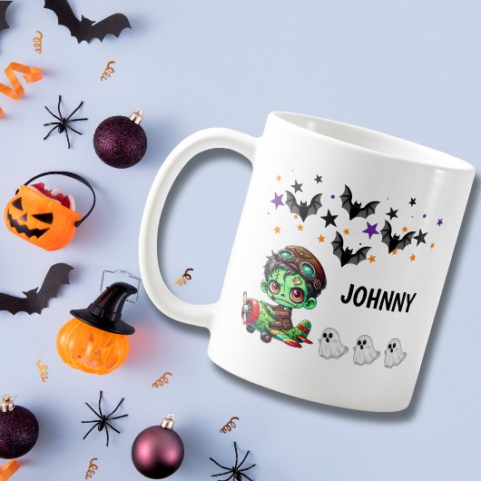 Whimsical Zombie Pilot & Flugzeug Sonniges Hallowe Kaffeetasse