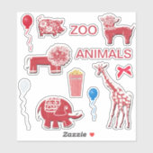 Whimsical Zoo Scrapbooking Rot & Weiß Stickers Aufkleber (Blatt)