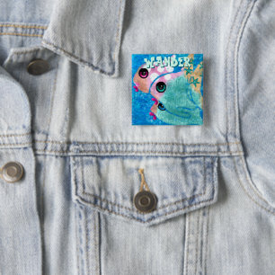 Whimsicaler abstrakter Fisch-Trio Blau Personalisi Button