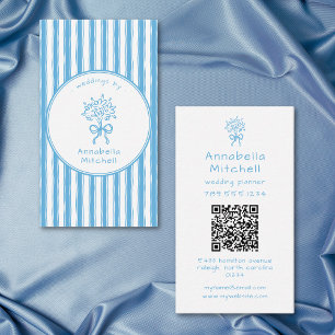 Whimsicaler Blau-Weiß-Streifen Planer Florist QR Visitenkarte
