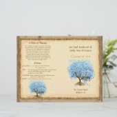 Whimsicaler Blaue Herzblattbaum-Hochzeitsprogramm (Stehend Vorderseite)