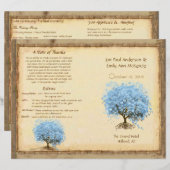 Whimsicaler Blaue Herzblattbaum-Hochzeitsprogramm (Vorne/Hinten)