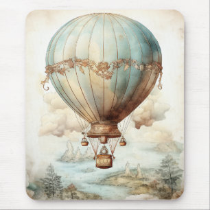 Whimsicaler blauer Heißluftballon im Antikstil Mousepad